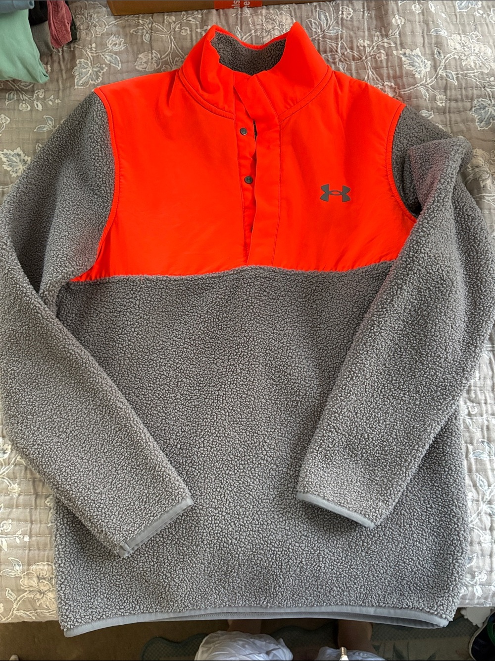 Under Armour Gray & Orange Fleece Pullover Jacket